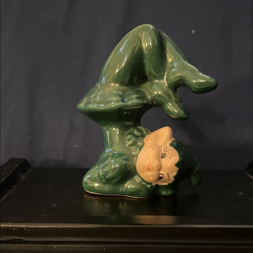 Green Glazed Ceramic Pixie Figurine - Decorative Home Accent Possibly Gilner